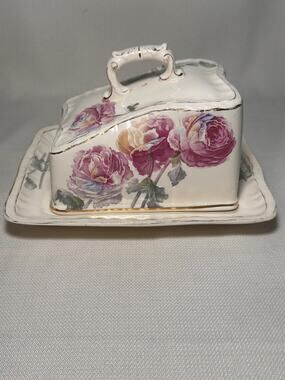 Antique Villeroy & Boch Royal Bonn Butter Dish Franz Anton Mehlem Peony